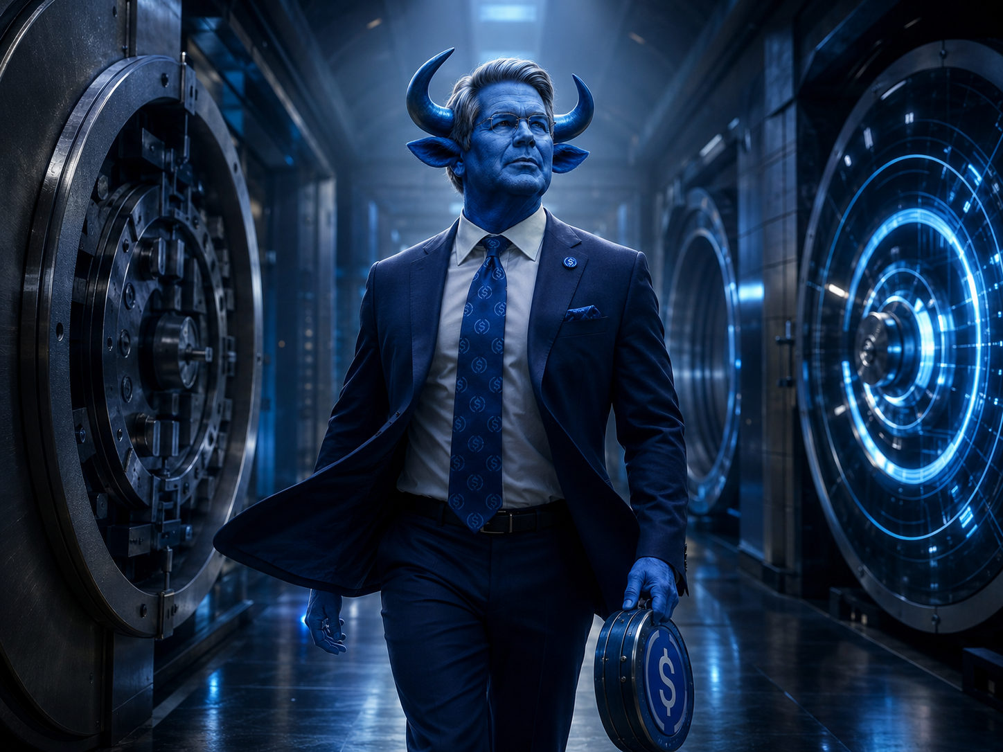 Bull walking the vault corridor